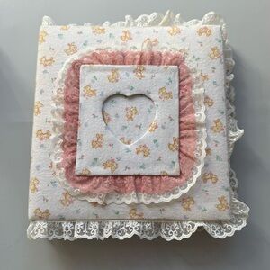 Vtg 90s Handmade Teddy Bear Lace Baby Fabric Scrapbook Album Cottagecore 11”